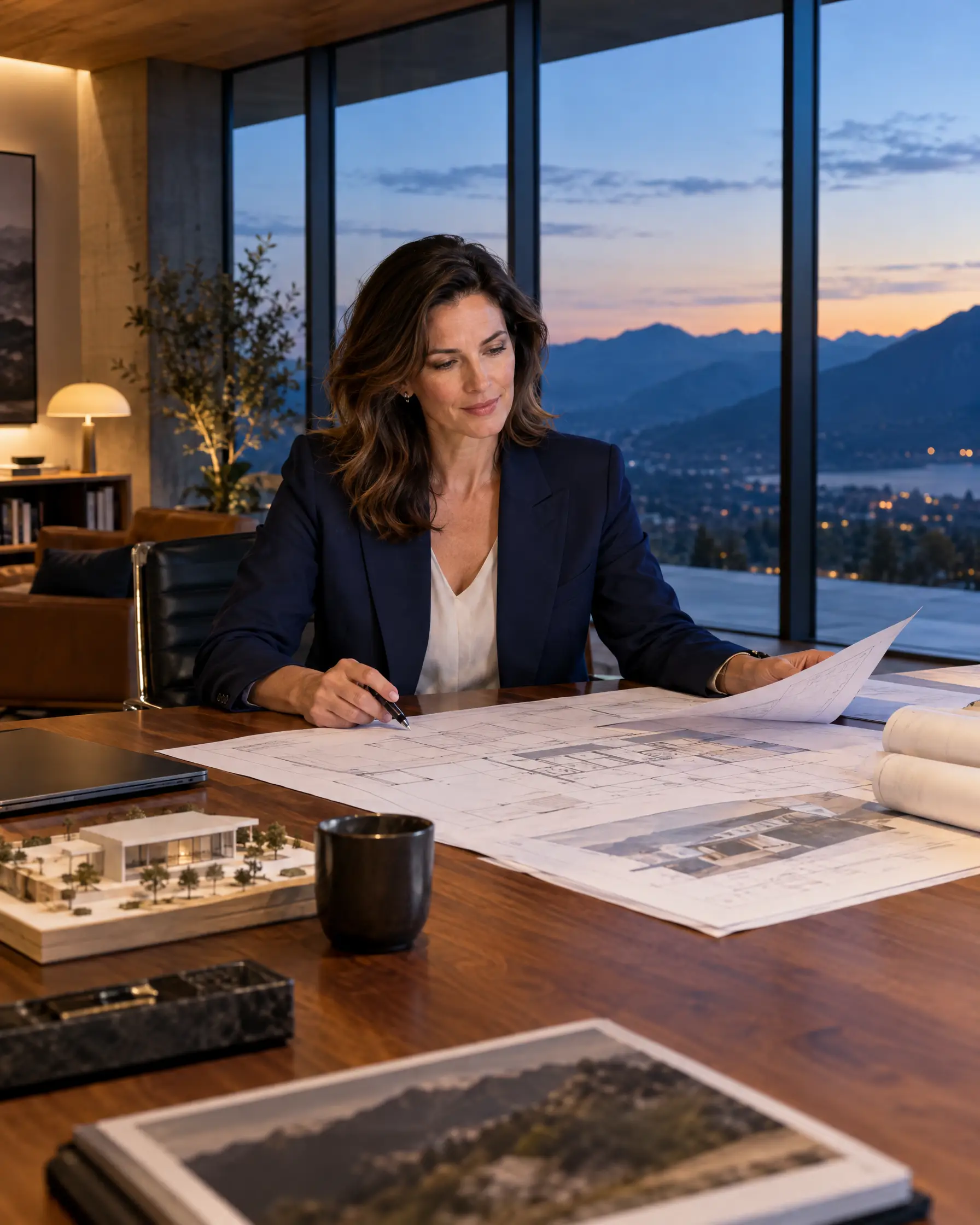 Business owner reviewing plans